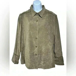 NORTON Studio Olive Green Long Sleeve Button Front Blazer Style Shacket